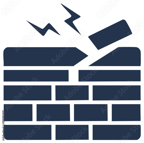 Brick Wall Breaking Under Pressure with Lightning Strikes Illustration