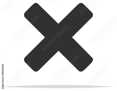 Dark Gray X Mark Symbol on White with Subtle Shadow