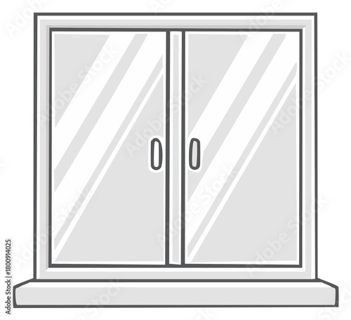 Double window with frame and clear glass, window sill, home design vector
