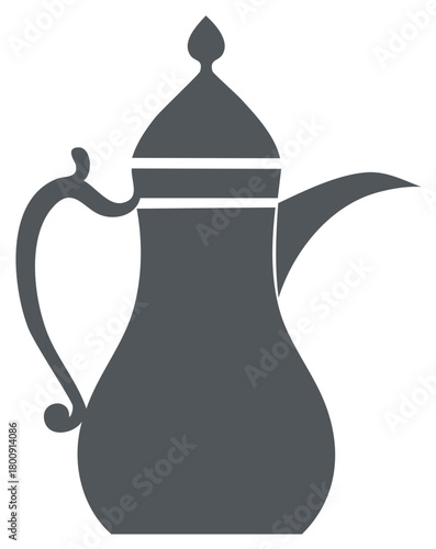 Dallah Arabic coffee pot icon. Traditional Middle Eastern hospitality symbol silhouette.