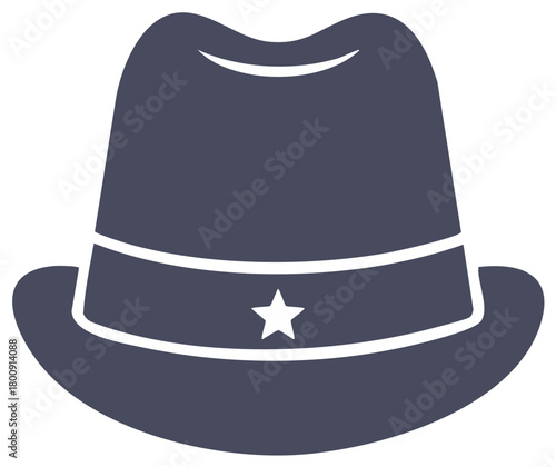 Classic fedora hat icon with star on band, fashion accessory vector illustration