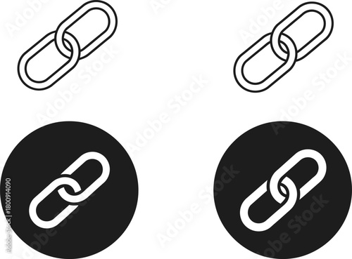 Chain link design, isolated on white with two links & black circle versions