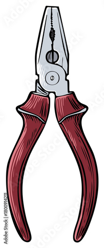Illustrated hand tool, pliers with red handles, isolated tool illustration