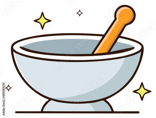 Mortar and Pestle Cartoon Illustration for Chemistry or Cooking