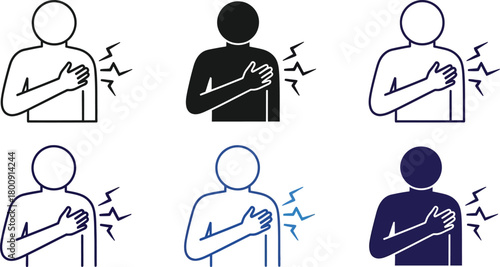 Chain Link Icon Set of Two Styles, Line Art, Black Circle, and White Background