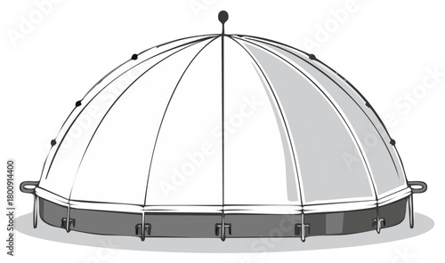 Simple Dome Tent Structure with Support Poles and Guy Lines