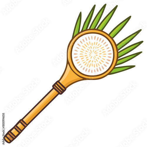 Cartoon handheld sifter with handle and decorative plant accent, illustration, cooking tool
