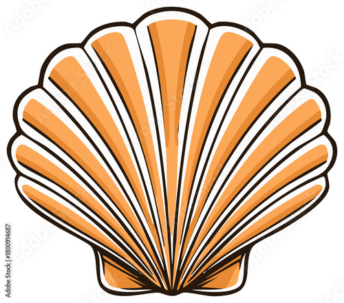 Bright orange scallop seashell isolated illustration vector graphic design element