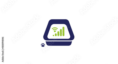 Smart pet owner tech tracking cat health with modern litter box, monitoring signals for data driven decisions on pet wellness and care