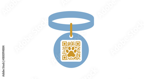 Modern pet collar with QR code and paw print for easy tracking and identification of your beloved animal companion, vector design for pet safety