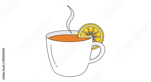 Hot lemon tea cup drink beverage wellness health refreshment morning drink herbal tea citrus slice vector