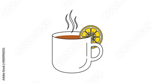 Hot lemon tea vector illustration for healthy drink concept and beverage design element with steam and cup