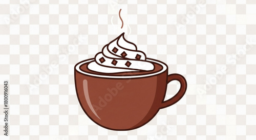 Delicious hot chocolate with whipped cream and chocolate chips vector illustration for winter season drink