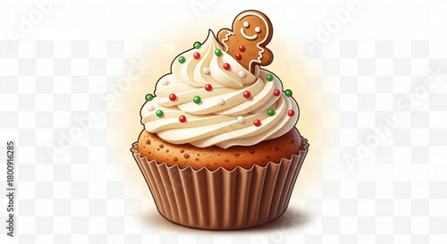 Festive christmas cupcake with gingerbread man and frosting dessert holiday treat sweet bakery delicious
