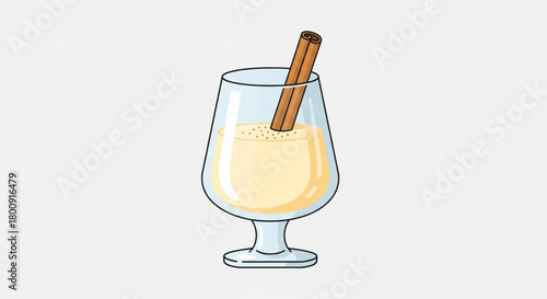 Festive eggnog cocktail recipe with cinnamon stick for christmas holiday celebration drink illustration