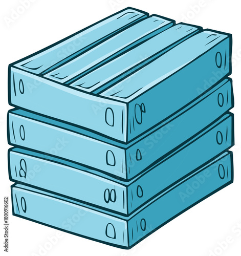 Stack of Four Blue Rectangular Boxes or Containers with Lid and Handle Holes
