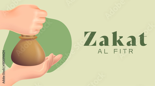 Zakat Al Fitr Donation Illustration with Hand Holding Money Pouch