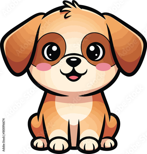 Charming chibi puppy character sitting with floppy brown ears big shiny eyes and a joyful smile.
