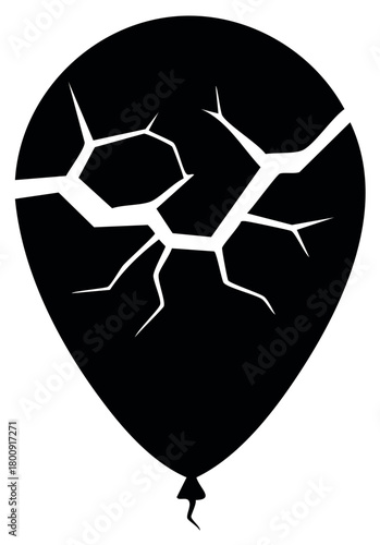 Fragile black balloon silhouette with intricate white crack patterns symbolizing breakage vulnerability or stress