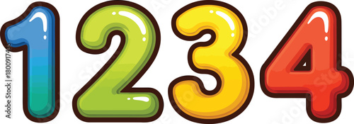 Colorful glossy cartoon numbers 1234 with a playful rounded threedimensional style.
