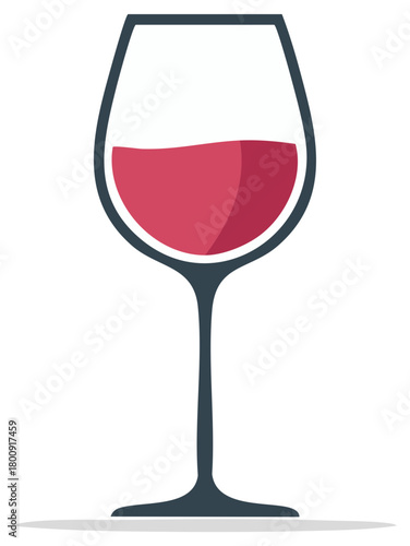 Elegant Wine Glass Vector Illustration with Red Wine, Simple Modern Style, Bar Drinkware