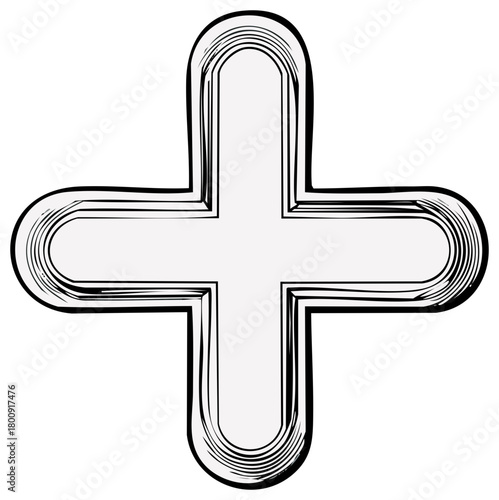 Stylized Plus Symbol with Outline and Shadow Effect