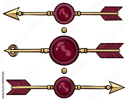 Ornate Gemstone Arrows: Fantasy Game Elements and UI Design Assets with Medieval Style