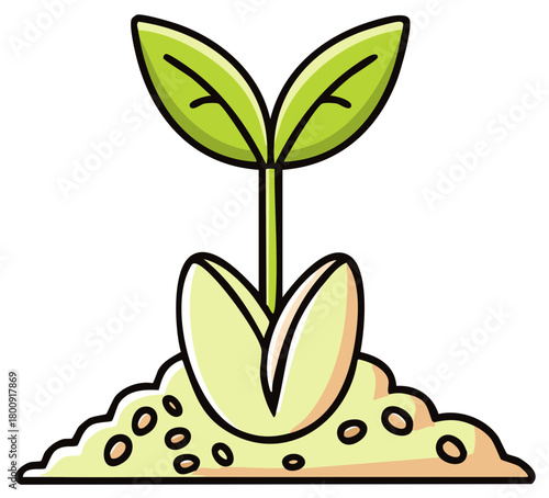 Cartoon sprout growing from seed in soil, illustration of plant growth development
