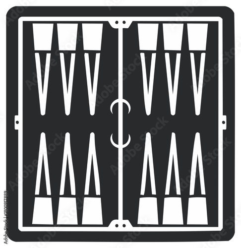 Minimalist black and white backgammon game board icon for strategy and classic leisure entertainment