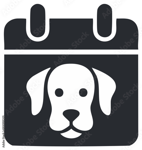Dog calendar glyph icon for pet care schedule, vet appointment, or grooming reminder