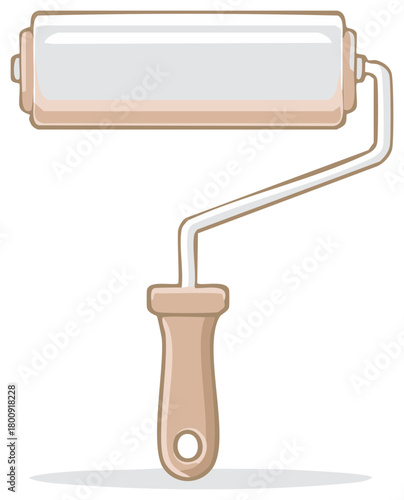 Painting Tool: Isolated Cartoon Roller Brush for Wall Renovation and Interior Design