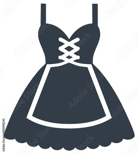 Dark blue dirndl dress with white apron and detailed corset vector illustration