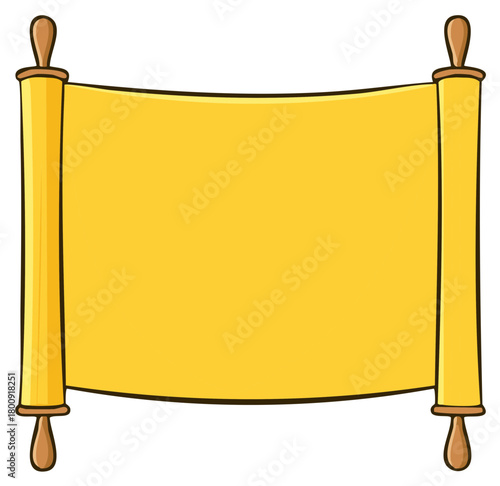 Cartoon yellow blank scroll with wooden handles ancient parchment document illustration