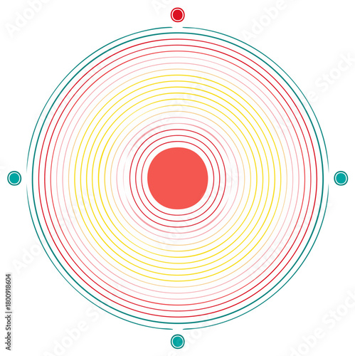 Concentric Circles Illustration with a Red Center and Turquoise Markers Creates Abstract Design Element