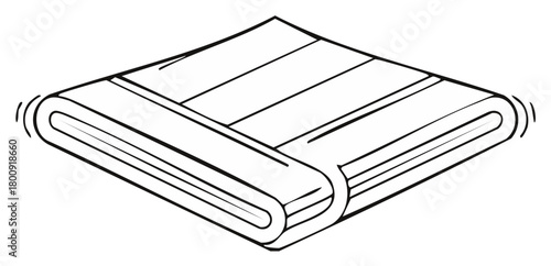 Folded fabric cloth, line art illustration. Isolated drawing of textiles in black and white.