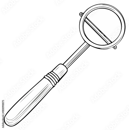 Vintage optical instrument with handle line art illustration. Antique lorgnette or optometrist tool sketch for coloring.