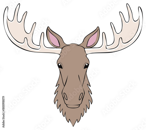 Cartoon Moose Face With Large Antlers Simple Animal Illustration