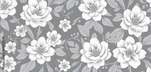 Elegant grey floral seamless pattern, perfect for fabric design,  leaves,  wallpaper