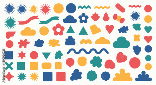 A playful collection of abstract shapes and simple icons for creative design projects.
