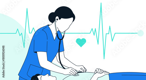 Medical Professional Conducting Examination Monitoring Vital Signs With Modern Graphic Design