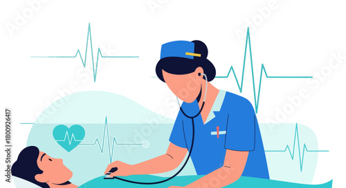 Medical Professional Performing a Checkup and Vital Signs Monitoring Process Illustrated