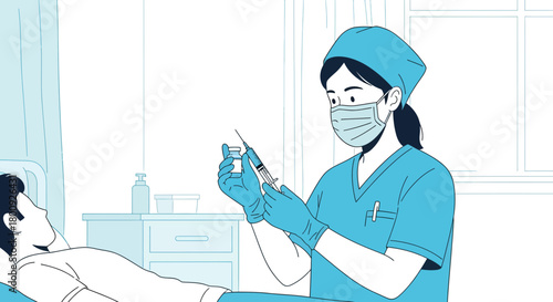 Medical Professional Preparing Injection to Patient During Treatment, Healthcare Concept