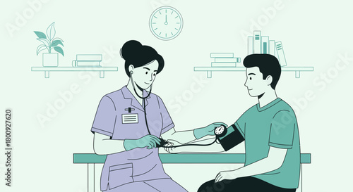 Medical Professional Checking Patient's Blood Pressure in a Clinical Setting