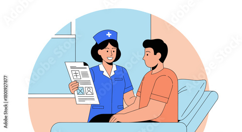 Medical Professional Explaining a Patient's Report in a Hospital Room Setting