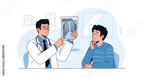 Medical Professional Explaining a Radiograph to the Patient in a Clinical Setting