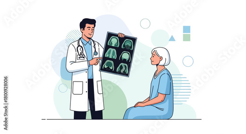 Medical Professional Explaining Diagnostics Results to a Patient in a Clinical Setting