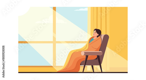 Relaxed Person Wrapped in a Blanket Enjoys the Daylight Near a Window