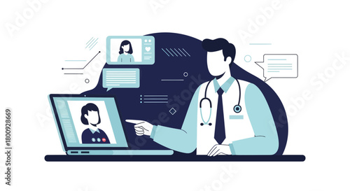 Online Medical Consultation Depicted With Doctor Using Modern Technology For Patient Care