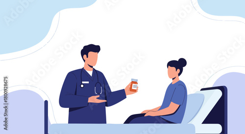 Medical Professional Providing Medication to Patient in Hospital Room Setting