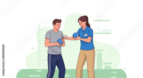 Patient And Therapist Engaging In Rehabilitation Exercise With Therapy Balls